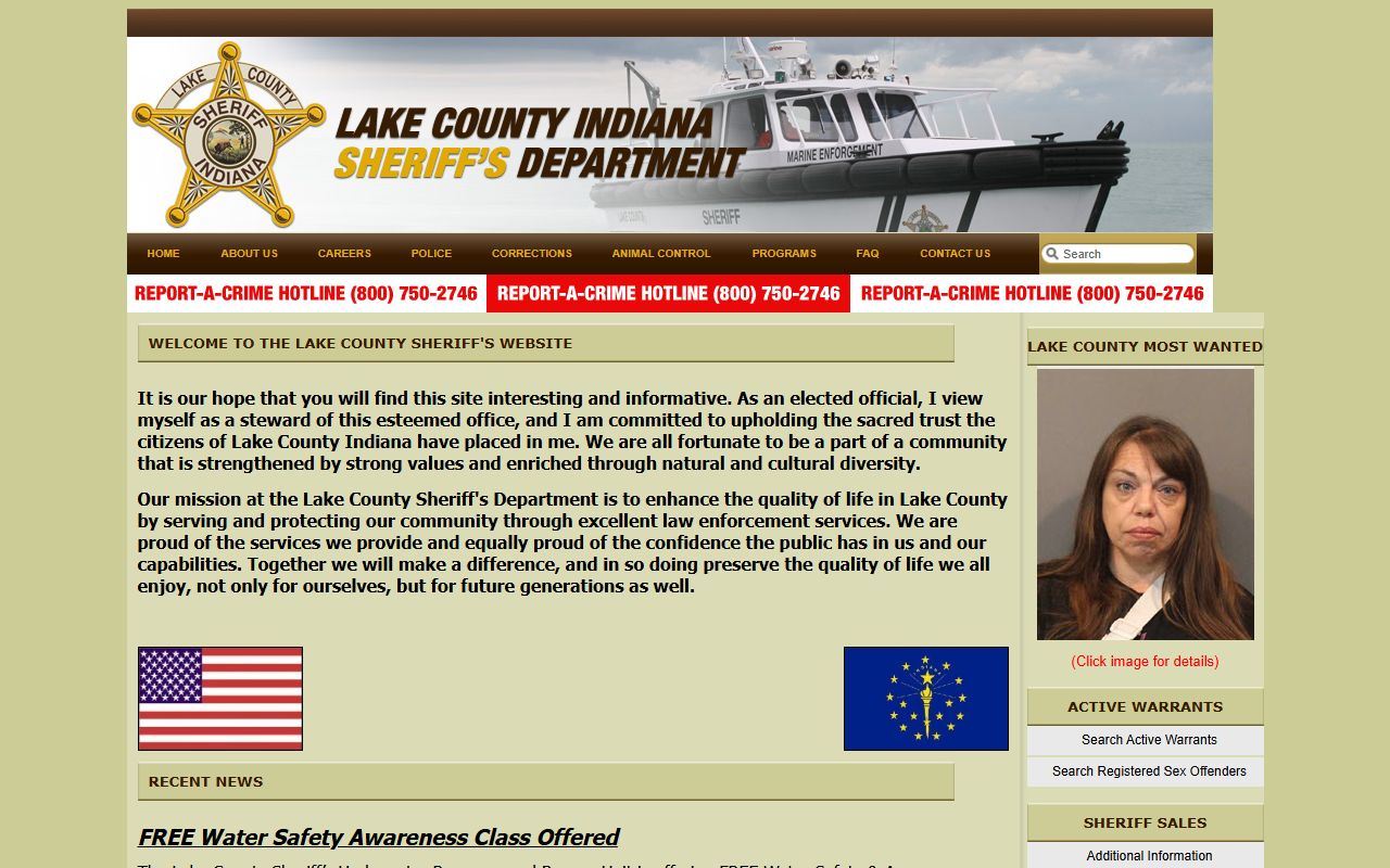 Lake County Sheriff homepage with links to jail and court records tools