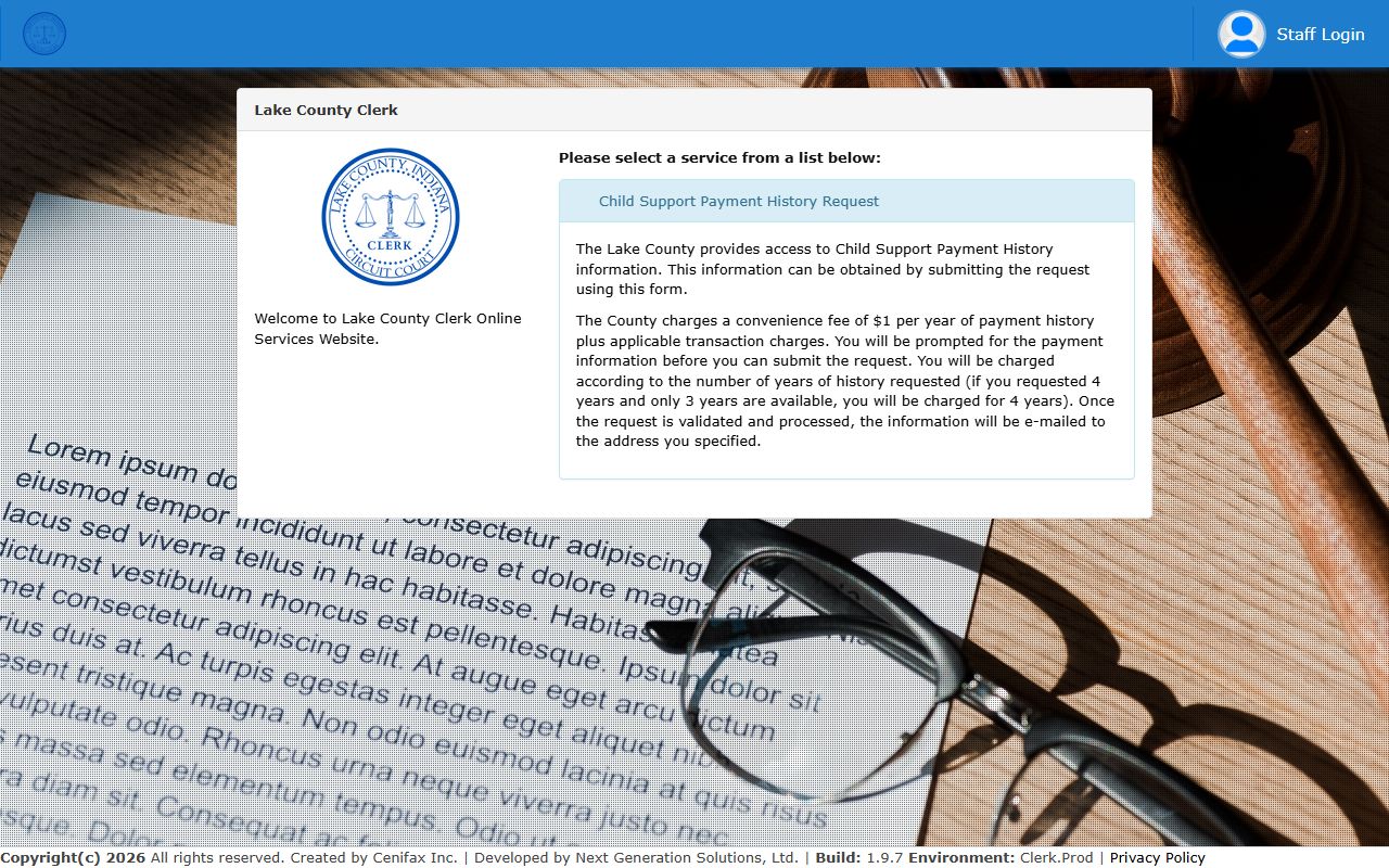 Lake County Clerk online child support payment history request for court records