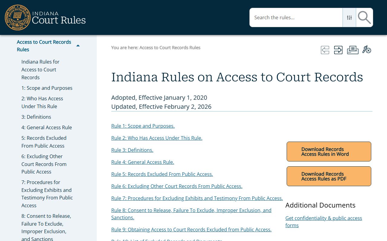 Indiana Rules on Access to Court Records governing Lake County court records