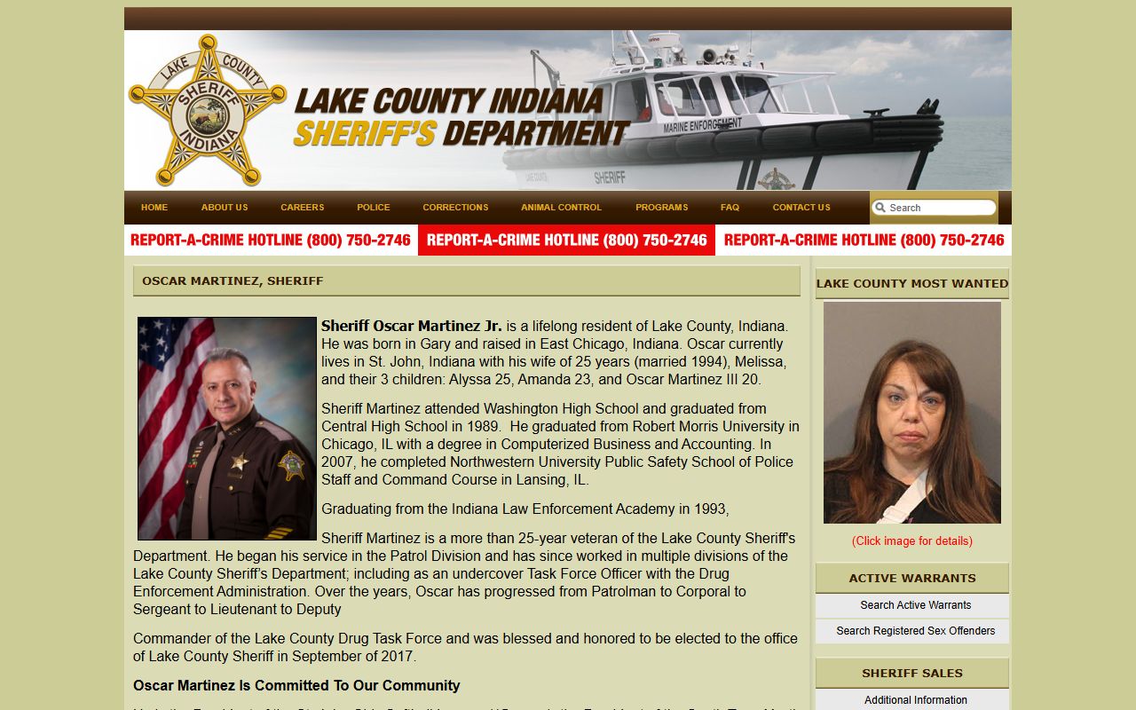 Lake County Sheriff profile page connected to arrest records and booking