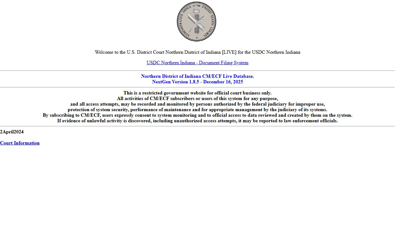 Northern District of Indiana CM ECF system for federal court records near Lake County
