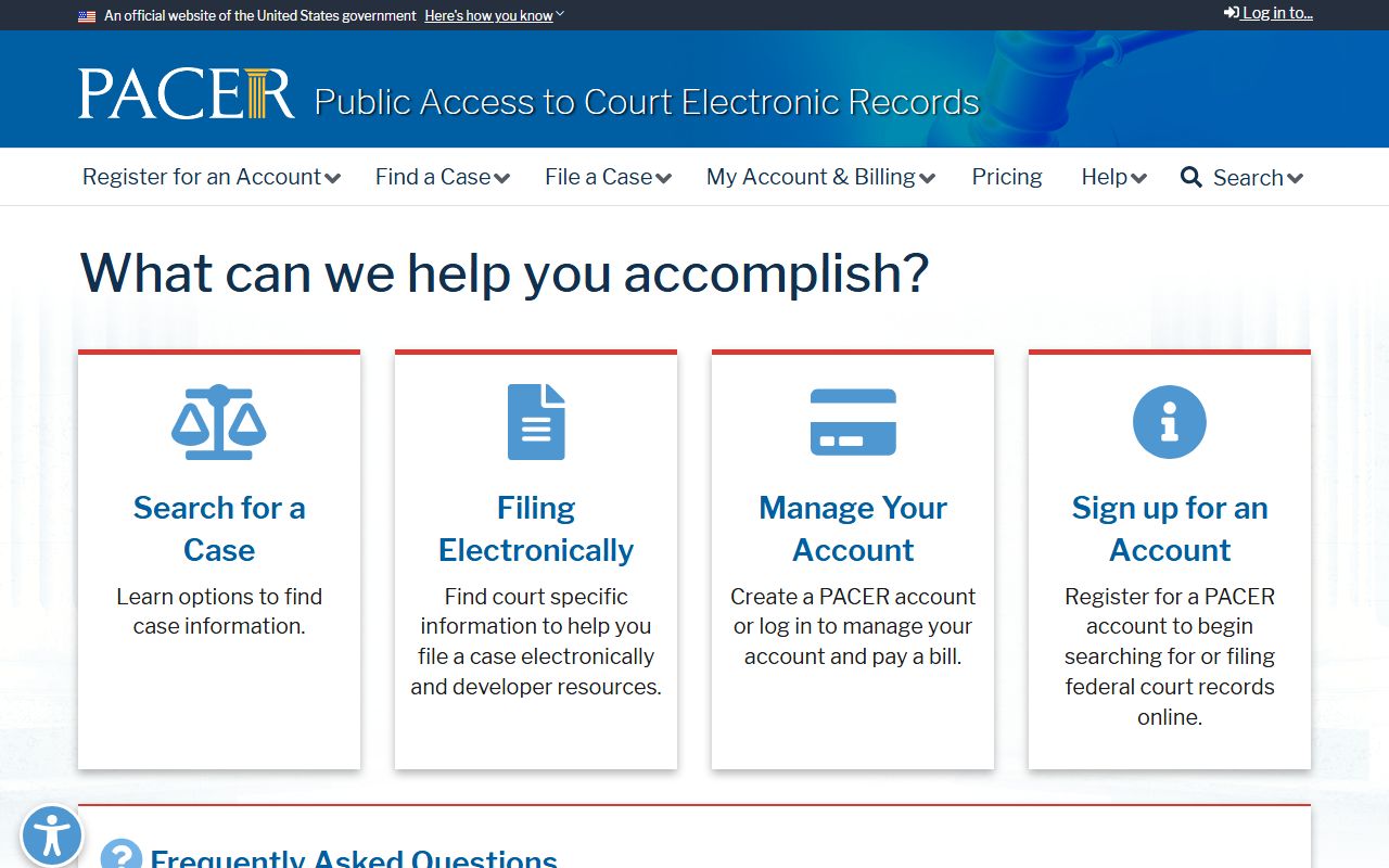 PACER federal court records system used for cases from Lake County