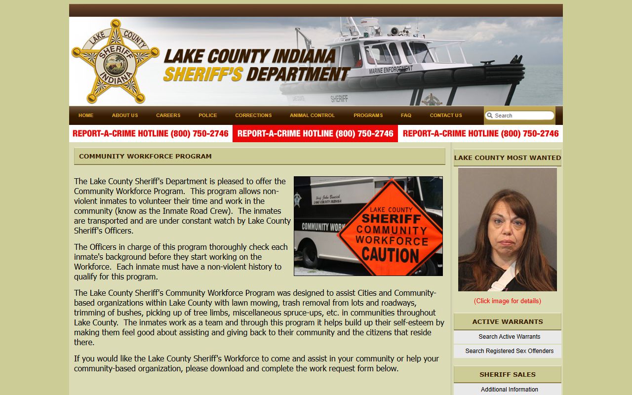 Lake County Community Workforce Program page tied to jail population and work release