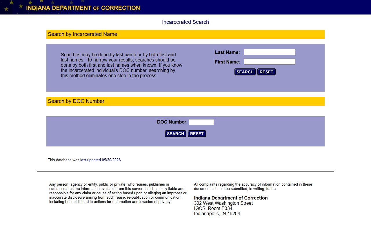 Indiana DOC offender search used for Lake County inmate population context