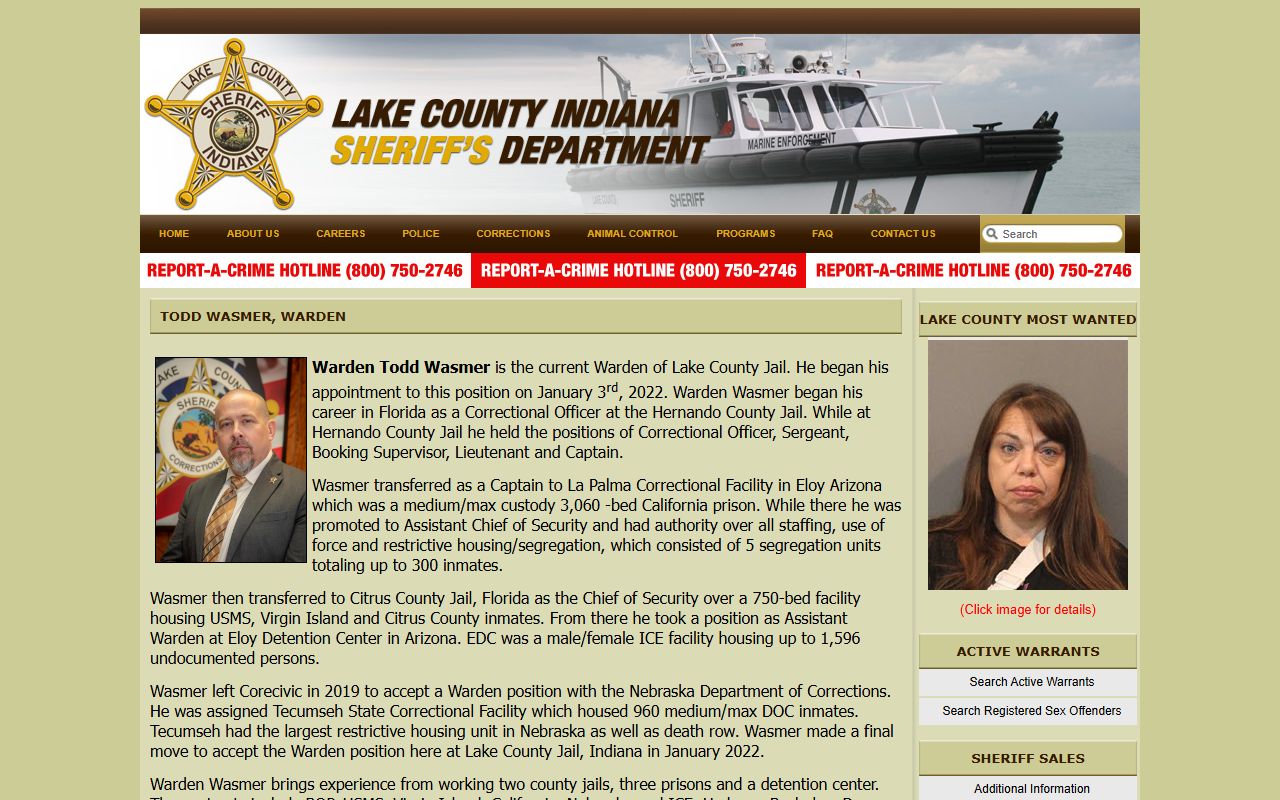 Lake County jail warden profile page tied to inmate records and custody
