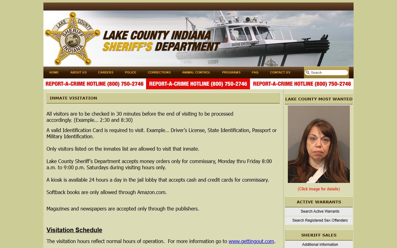 Lake County jail inmate visitation rules page for inmate records