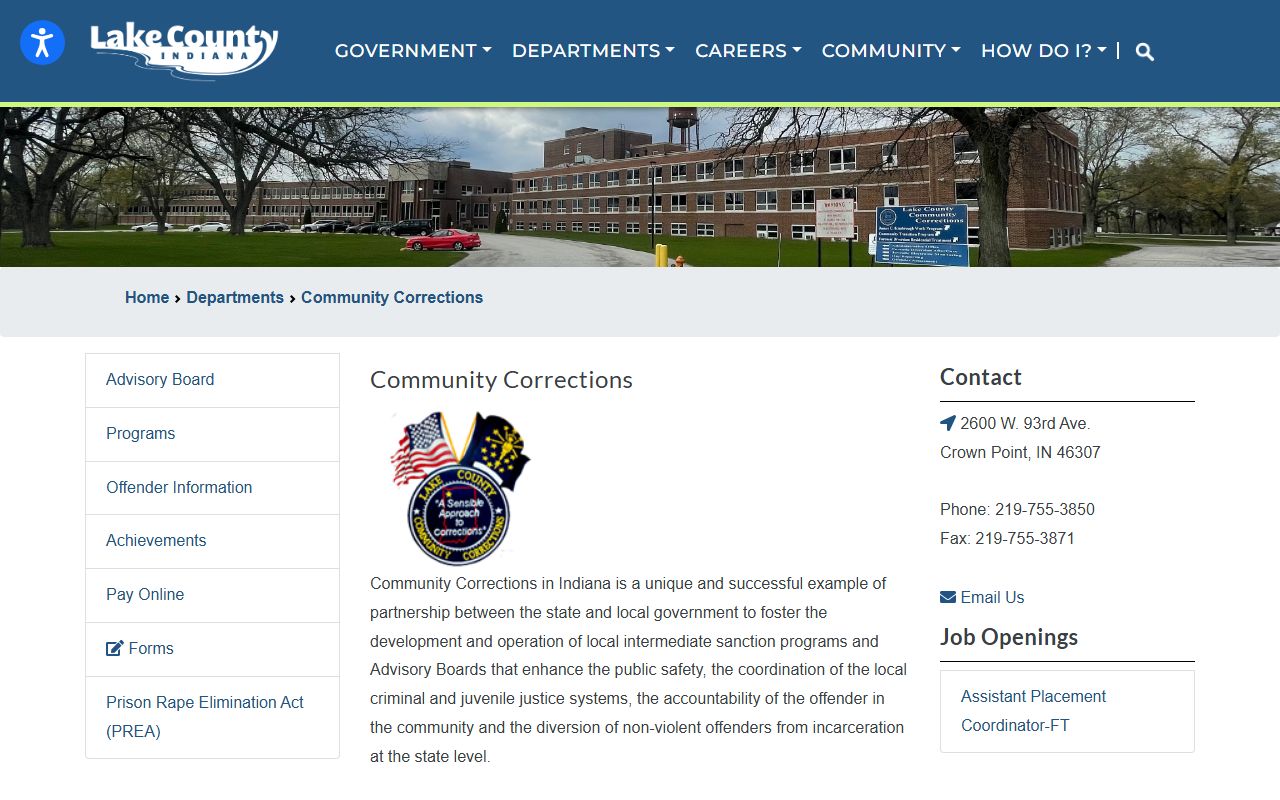 Lake County Community Corrections page among county resources near probate records