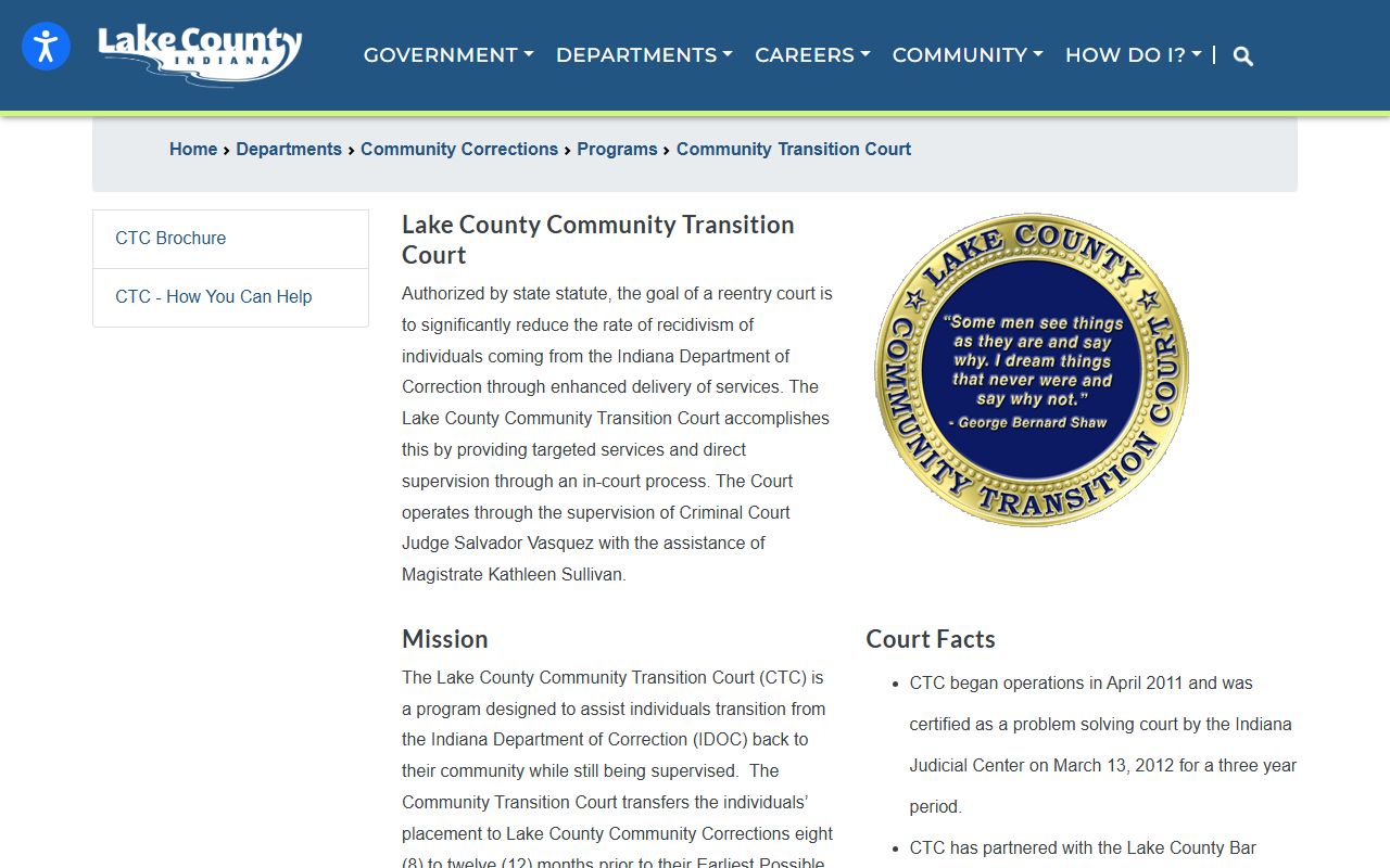 Lake County Community Transition Court page among county resources near probate records