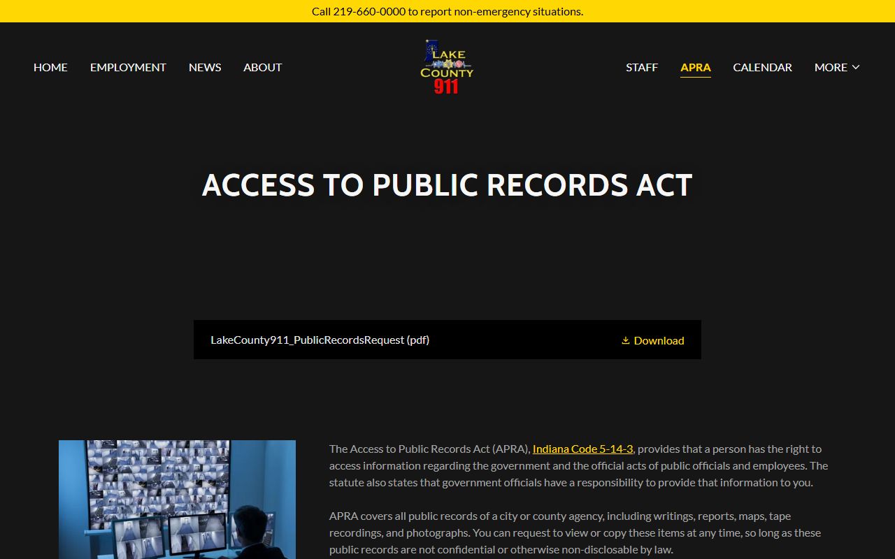 Lake County 911 APRA page explaining public records timelines