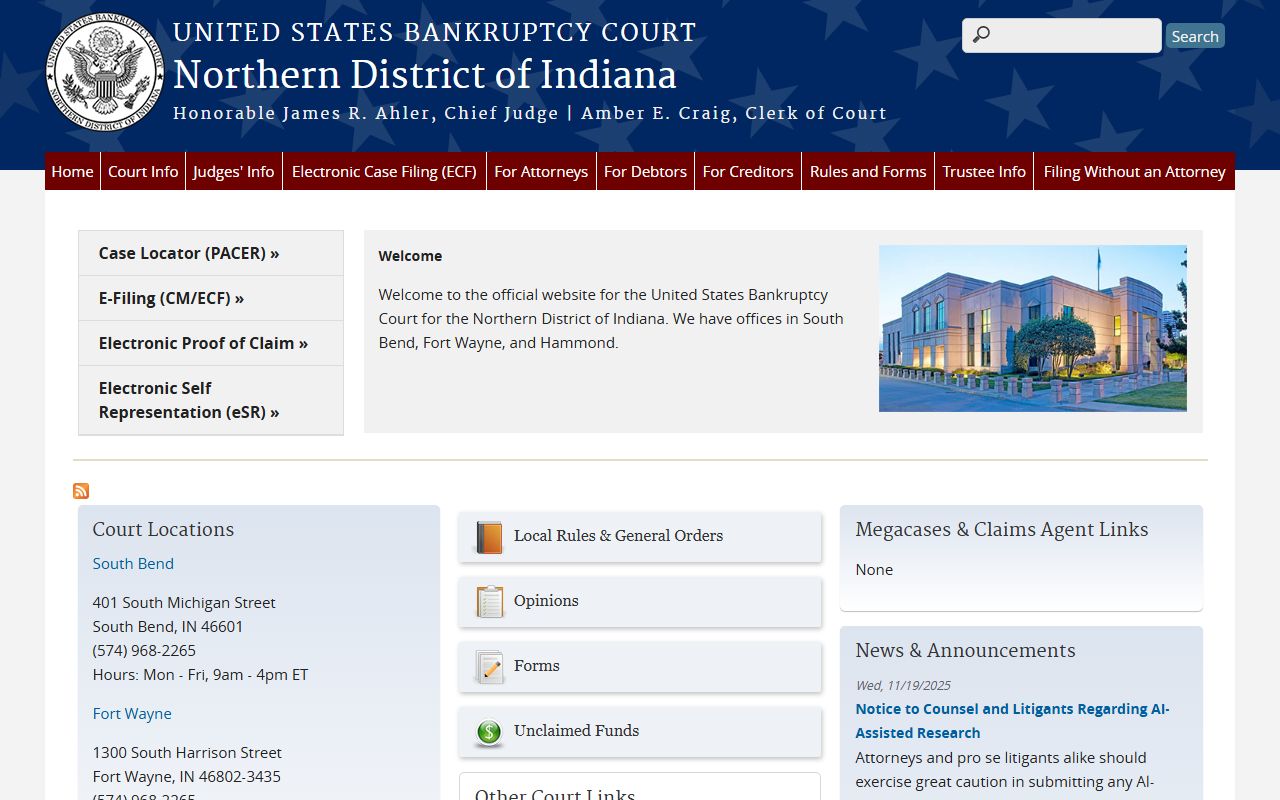 Northern District of Indiana bankruptcy court, separate from Lake County traffic court records