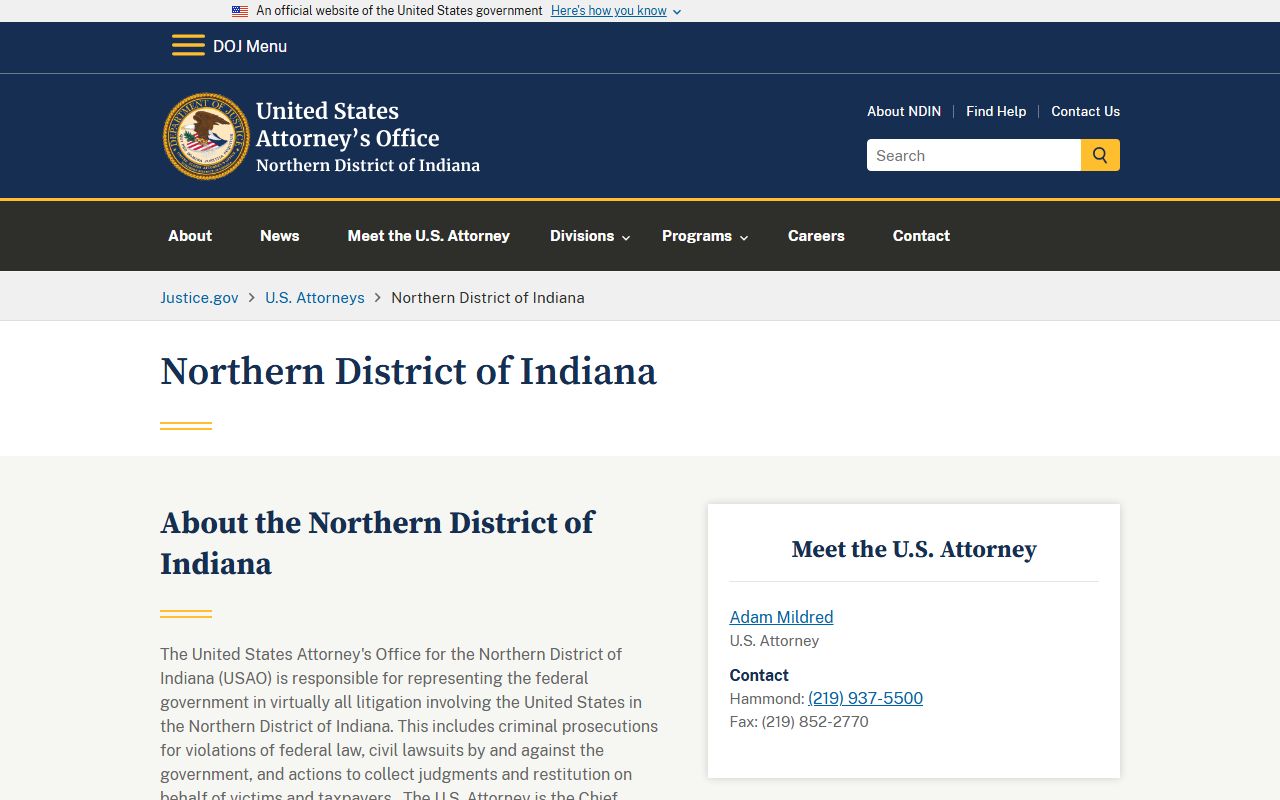 U.S. Attorney Northern District of Indiana, separate from Lake County traffic court records
